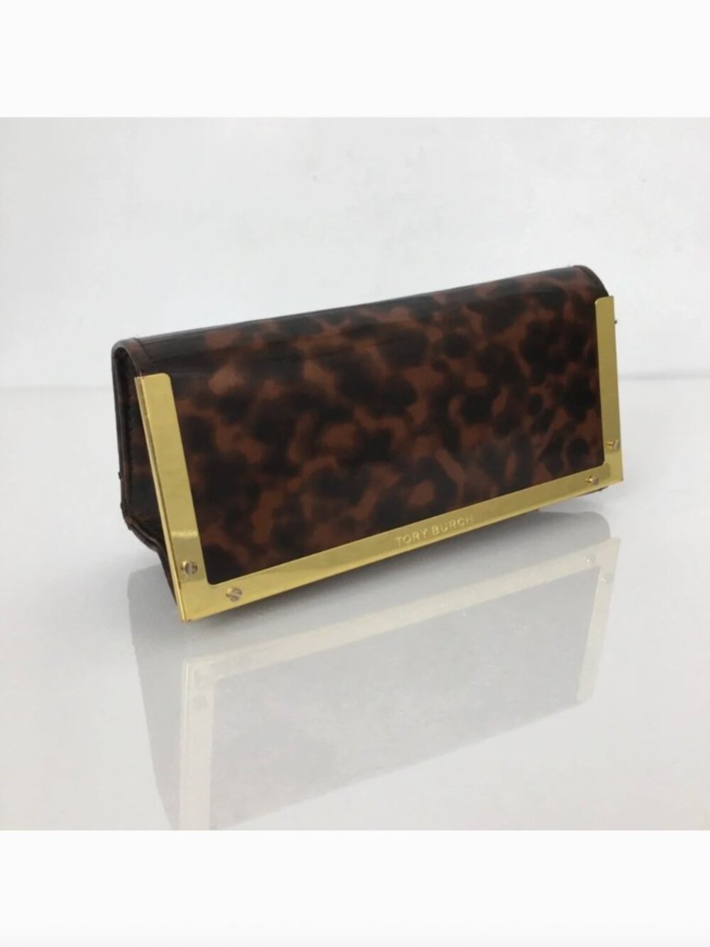 Tory Burch Tortoiseshell Sunglasses Case Gold Trim Designer